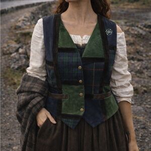 Learsi Women's Tartan Vest - Green and Navy Patchwork Suede
